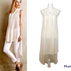 Anthropologie HD In Paris Ivory Embroidery High-Low Pleated Tunic Top Large